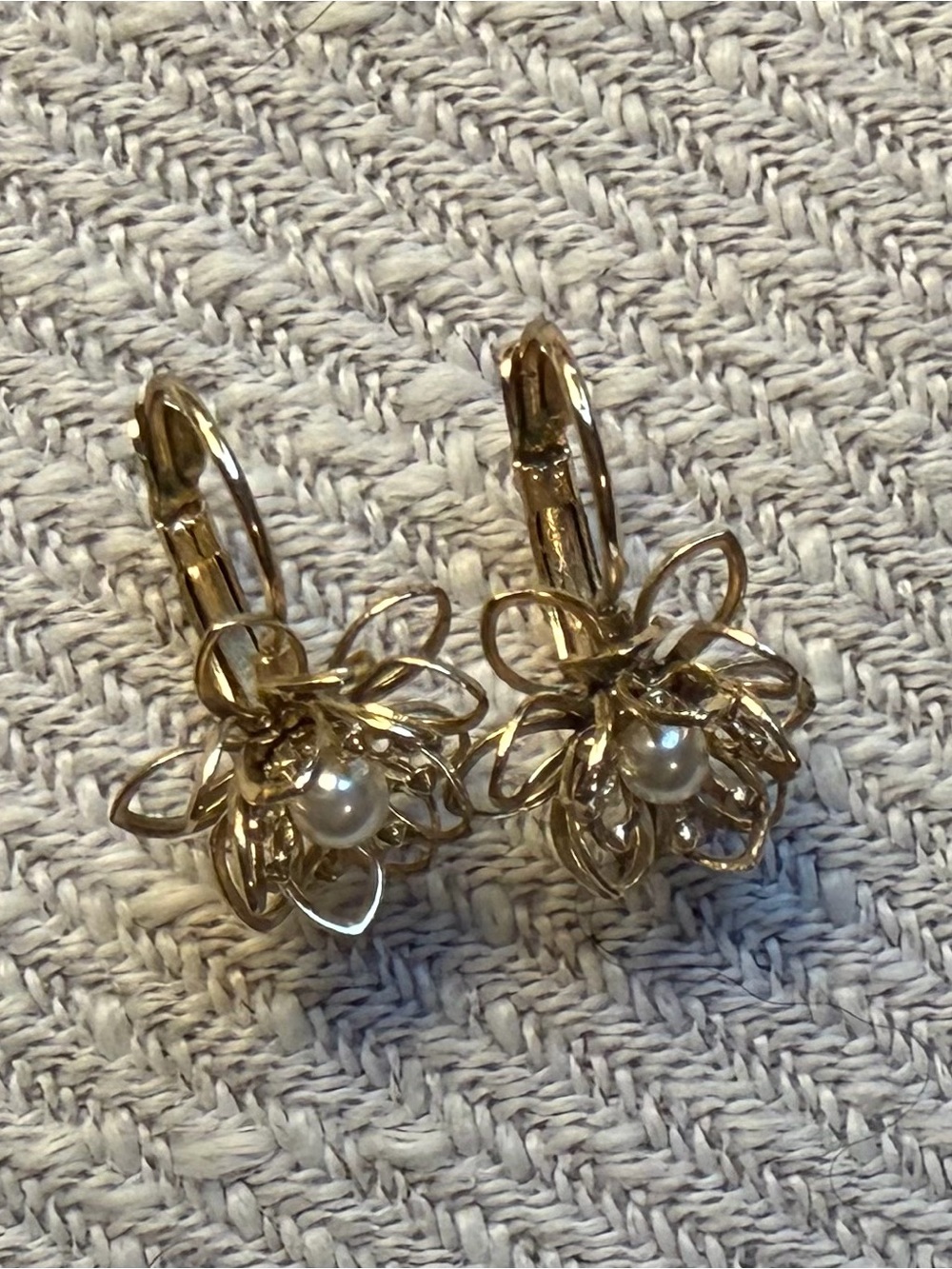 Gold Floral Pearl Drop Earrings - Women's Jewelry